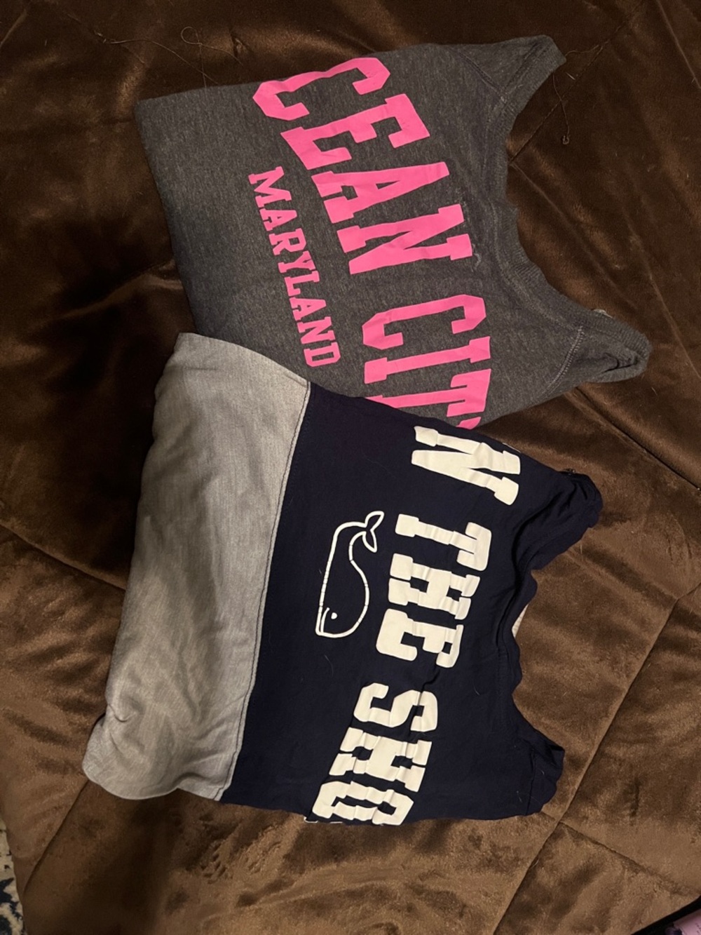 Pink Lettered Gray 'Ocean City Maryland' Tee + Navy Whale Graphic Tee LONG SLEVE